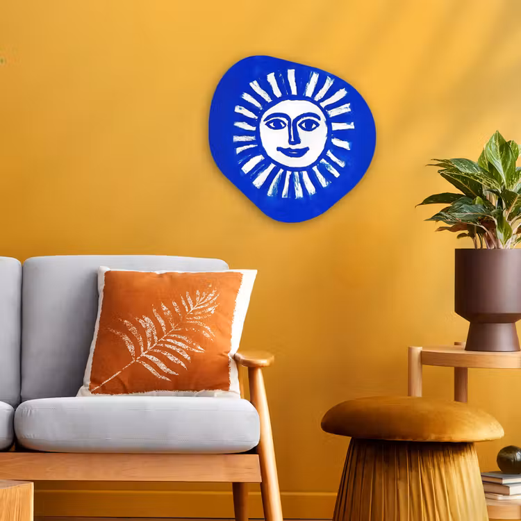 Zon - Gezicht - Penseelstructuur - Blauw Wandcirkel Organisch Forex 3mm klein -sfeer4