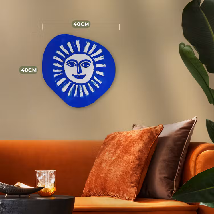Zon - Gezicht - Penseelstructuur - Blauw Wandcirkel Organisch Forex 3mm klein -sfeer3