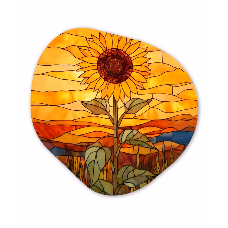 Zonnebloem - Mozaïek - Zonsondergang - Geel Wandcirkel Organisch Forex 3mm klein -3d
