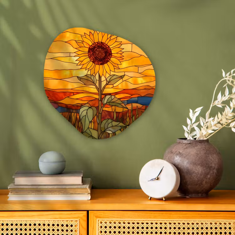 Zonnebloem - Mozaïek - Zonsondergang - Geel Wandcirkel Organisch Forex 3mm klein -sfeer2