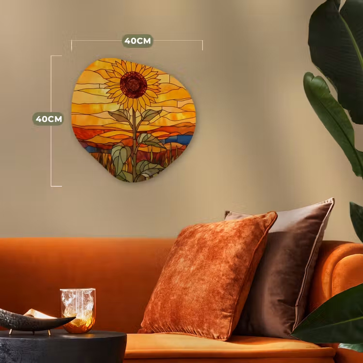 Zonnebloem - Mozaïek - Zonsondergang - Geel Wandcirkel Organisch Forex 3mm klein -sfeer3