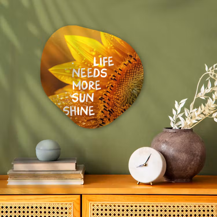Zonnebloem - Close up - Geel - Quote Wandcirkel Organisch Forex 3mm klein -sfeer2