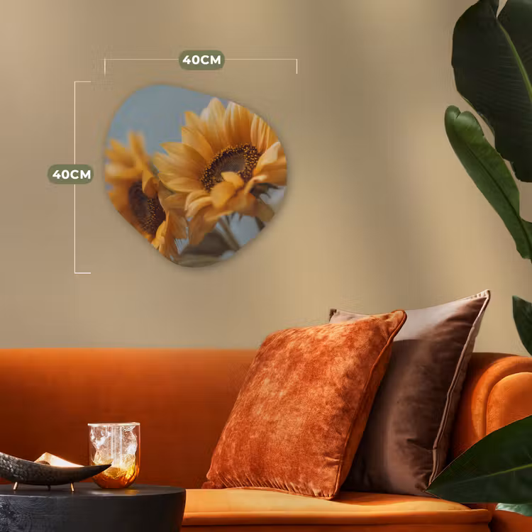 Zonnebloemen - Geel - Wazig Wandcirkel Organisch Forex 3mm klein -sfeer3
