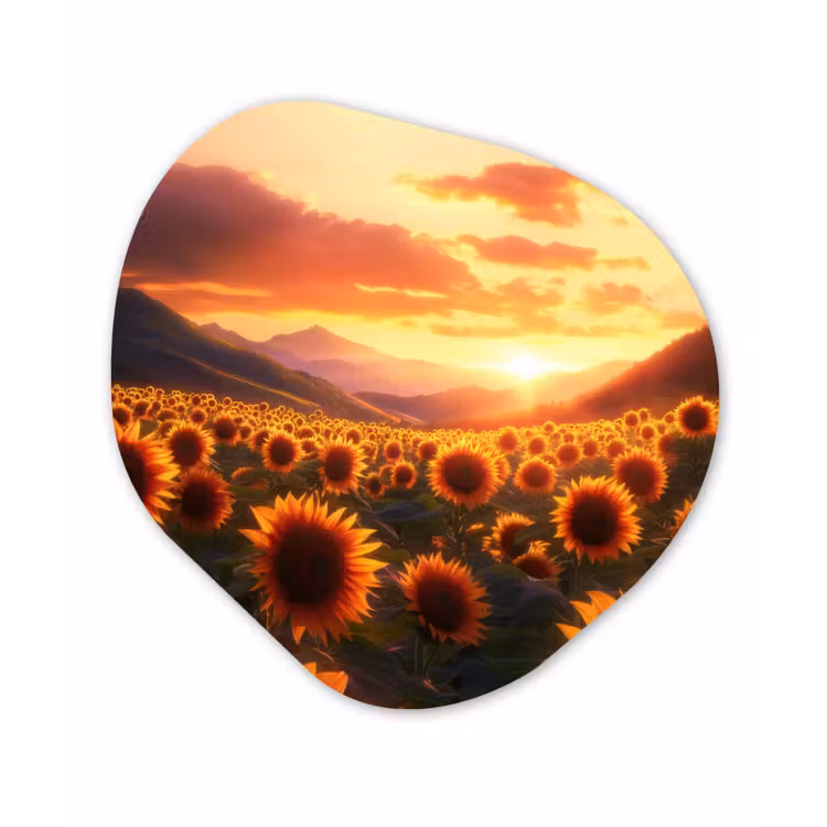 Zonnebloemen - Zonsondergang - Landschap Wandcirkel Organisch Forex 3mm klein -3d