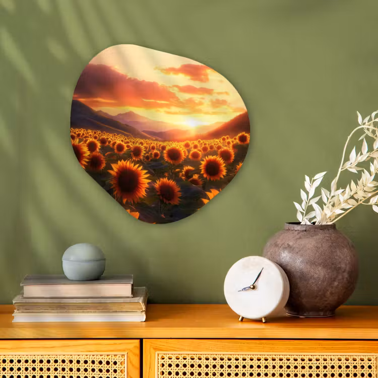 Zonnebloemen - Zonsondergang - Landschap Wandcirkel Organisch Forex 3mm klein -sfeer2