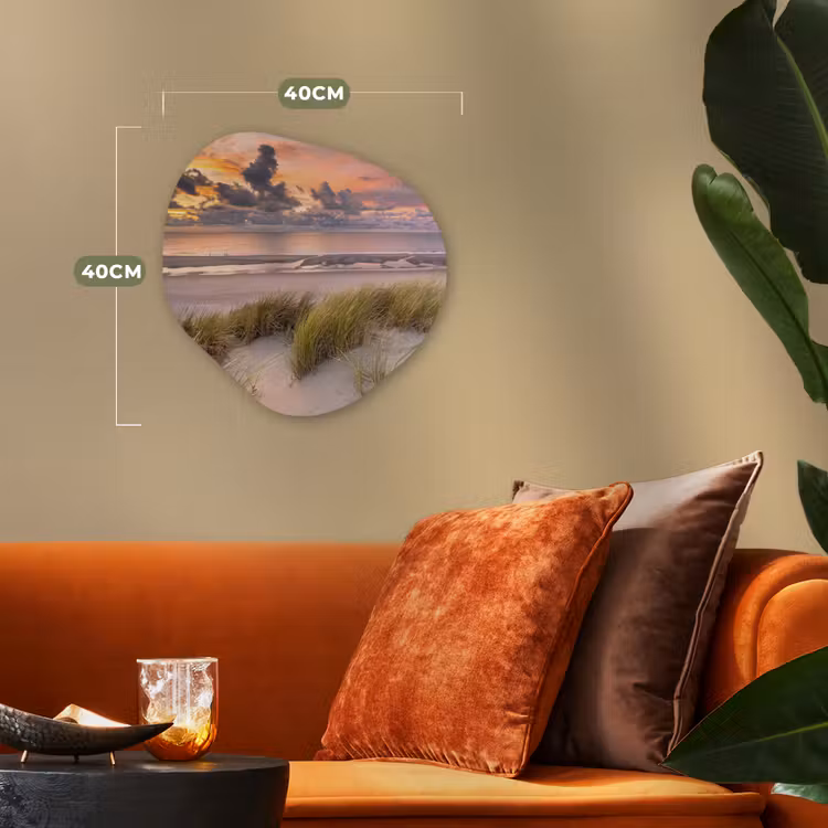 Zonsondergang - Duin - Strand - Planten - Zee Wandcirkel Organisch Forex 3mm klein -sfeer3