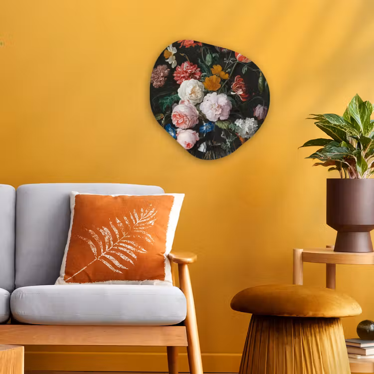 Stilleven met bloemen in een glazen vaas - Schilderij van Jan Davidsz. de Heem Wandcirkel Organisch Forex 3mm klein -sfeer4
