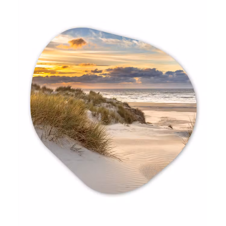 Strand - Duin - Gras - Zonsondergang - Zee Wandcirkel Organisch Forex 3mm klein -3d