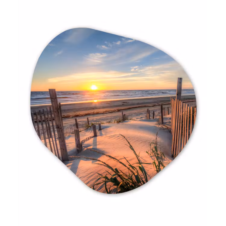 Strand - Zee - Duin - Zonsondergang - Landschap Wandcirkel Organisch Forex 3mm klein -3d