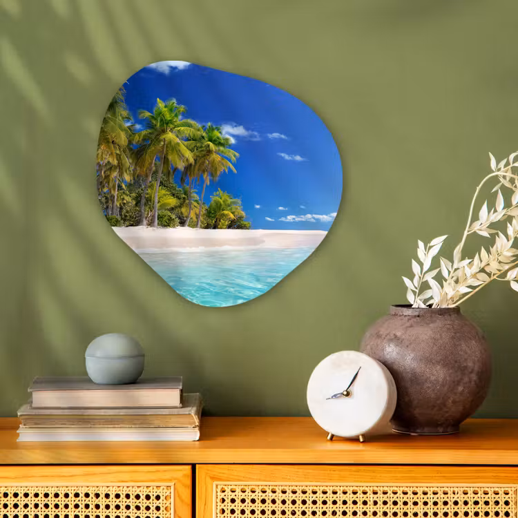 Strand - Zee - Palmboom - Zon - Zomer Wandcirkel Organisch Forex 3mm klein -sfeer2