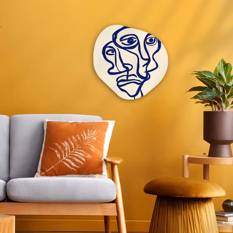 Lijntekening - Overlappende gezichten - Donkerblauw Wandcirkel Organisch Forex 3mm klein -sfeer4