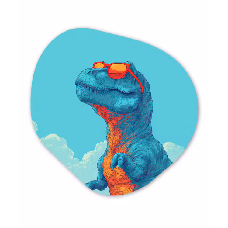 T-Rex - Blauw - Wolken - Zonnebril Wandcirkel Organisch Forex 3mm klein -3d