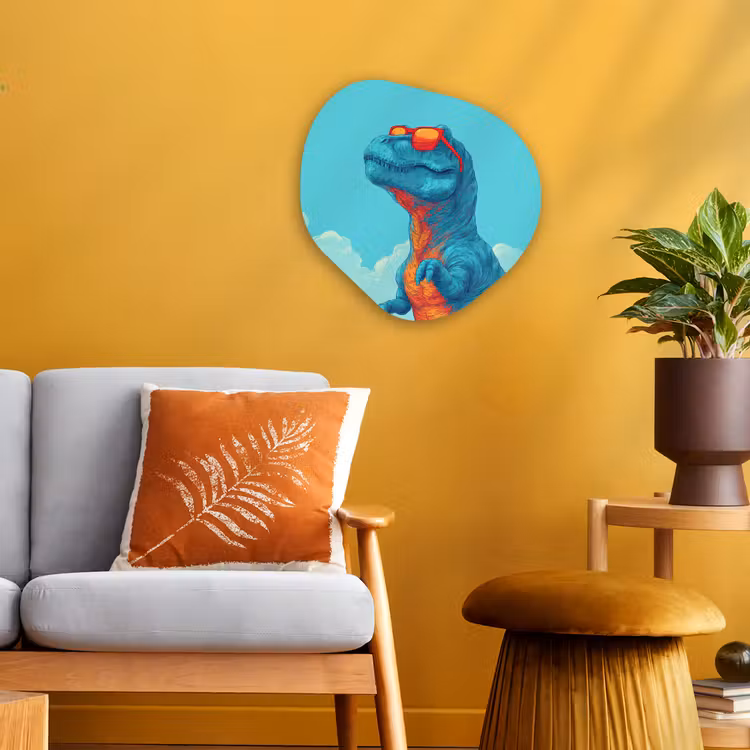 T-Rex - Blauw - Wolken - Zonnebril Wandcirkel Organisch Forex 3mm klein -sfeer4