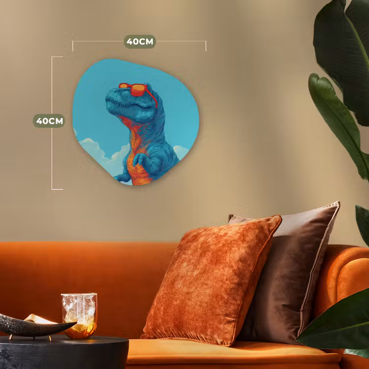 T-Rex - Blauw - Wolken - Zonnebril Wandcirkel Organisch Forex 3mm klein -sfeer3