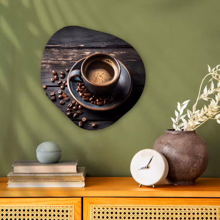 Kop - Koffie - Hout - Bonen Wandcirkel Organisch Forex 3mm klein -sfeer2