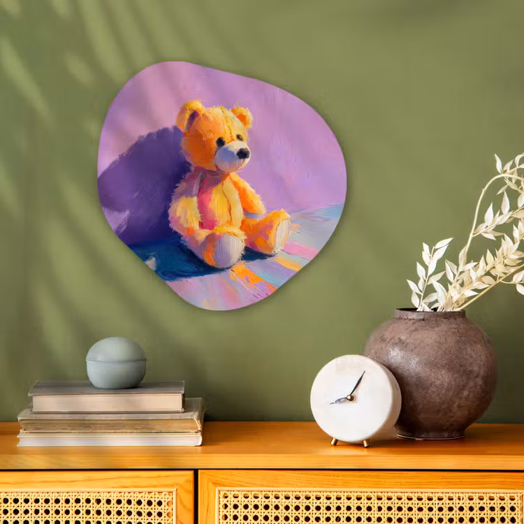 Teddybeer - Schaduw - Penseelstreken - Paars Wandcirkel Organisch Forex 3mm klein -sfeer2