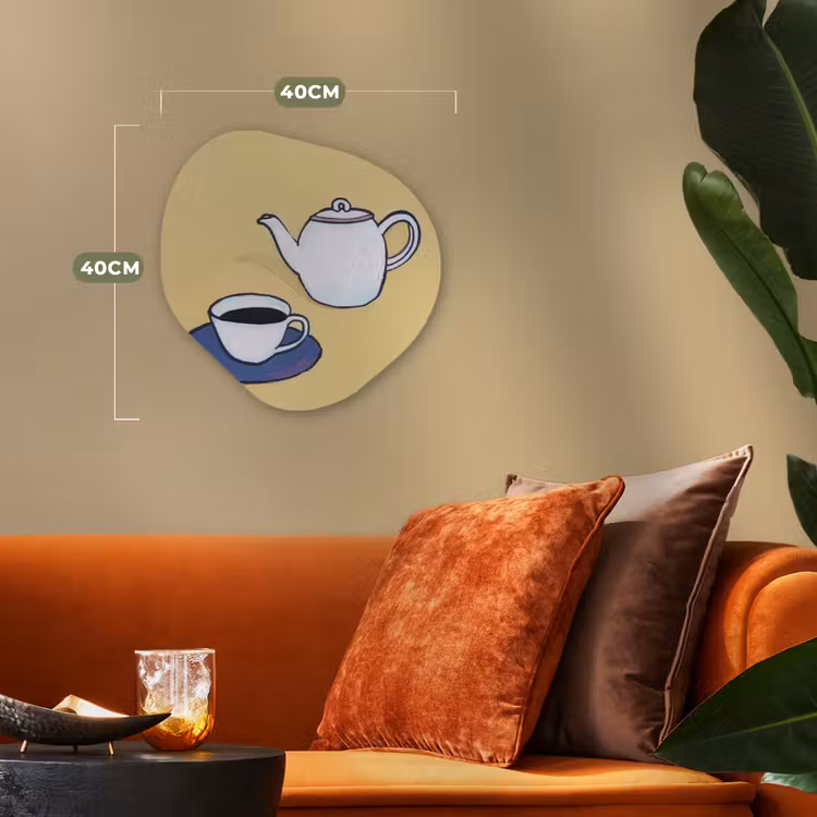Theepot - Kopje - Beige - Illustratie Wandcirkel Organisch Forex 3mm klein -sfeer3