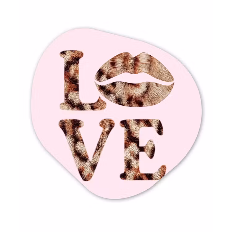 Tekst - Love - Pantervacht - Lichtroze Wandcirkel Organisch Forex 3mm klein -3d