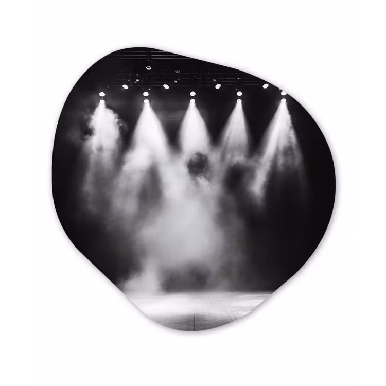 Theaterzaal - Mist - Spotlights - Zwart Wandcirkel Organisch Forex 3mm klein -3d