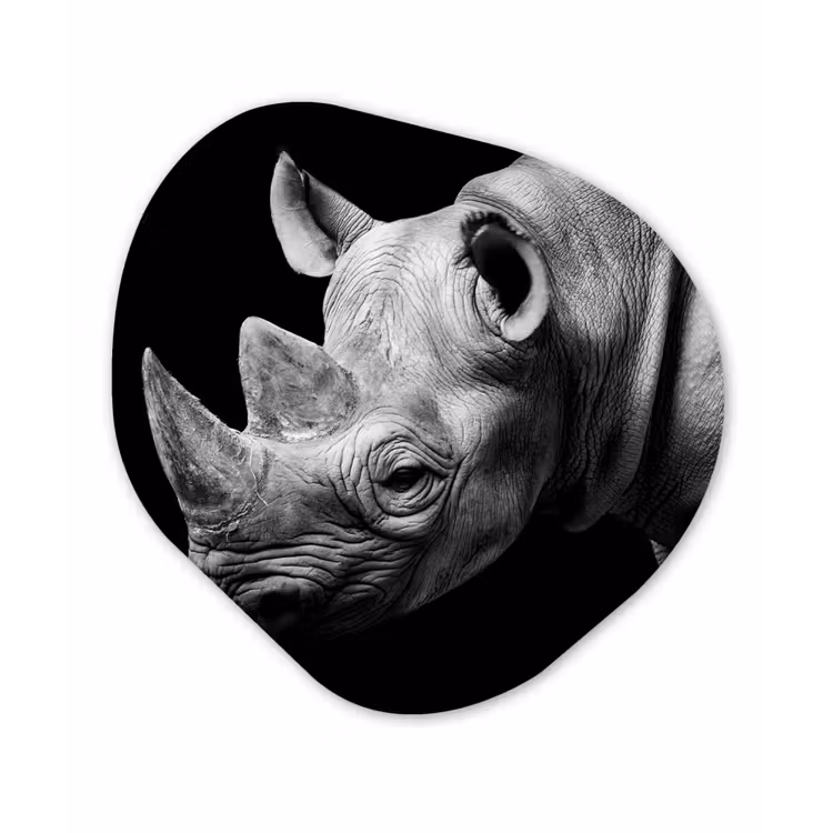 Dieren - Neushoorn - Zwart - Wit - Portret Wandcirkel Organisch Forex 3mm klein -3d