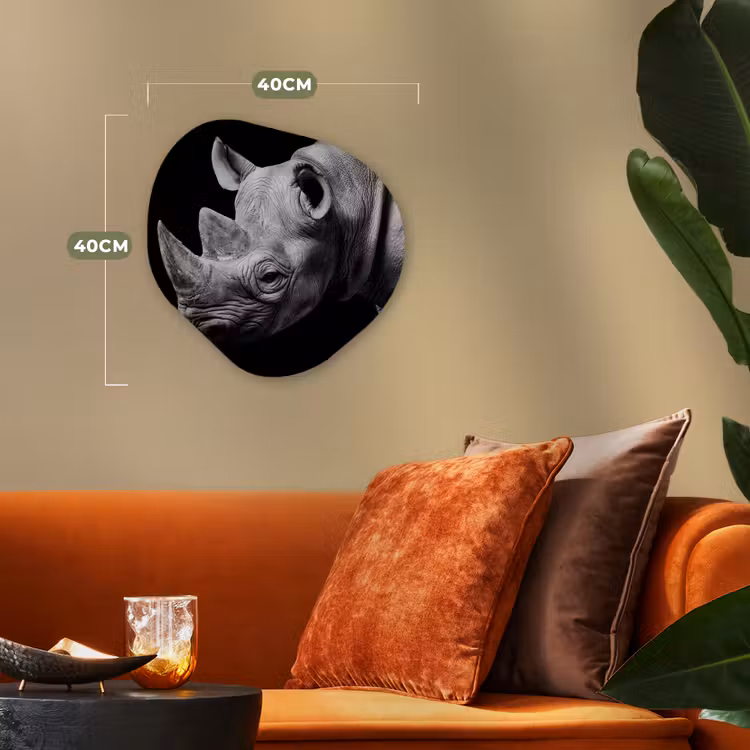 Dieren - Neushoorn - Zwart - Wit - Portret Wandcirkel Organisch Forex 3mm klein -sfeer3