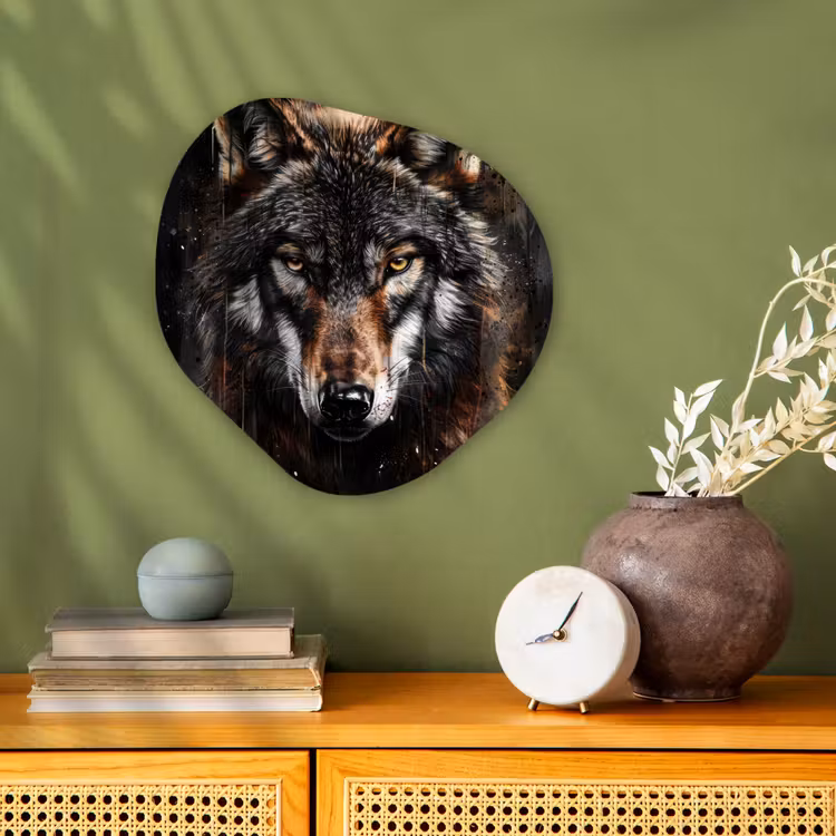Dieren - Wolf - Portret - Zwart - Bruin Wandcirkel Organisch Forex 3mm klein -sfeer2