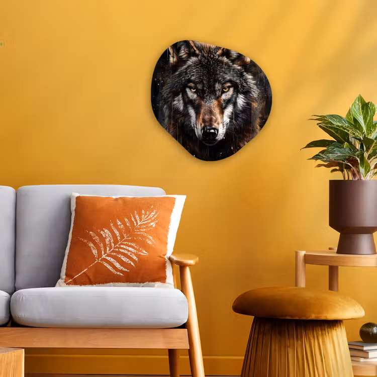 Dieren - Wolf - Portret - Zwart - Bruin Wandcirkel Organisch Forex 3mm klein -sfeer4
