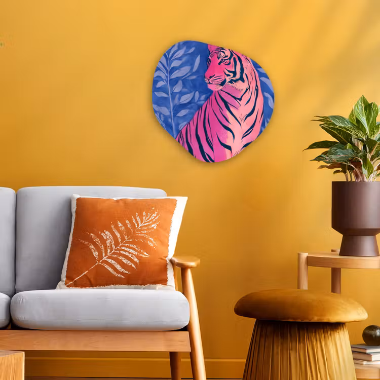 Tijger - Roze - Bladeren - Jungle Wandcirkel Organisch Forex 3mm klein -sfeer4