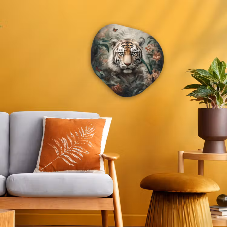 Tijger - Vlinders - Dieren - Jungle - Bloemen Wandcirkel Organisch Forex 3mm klein -sfeer4