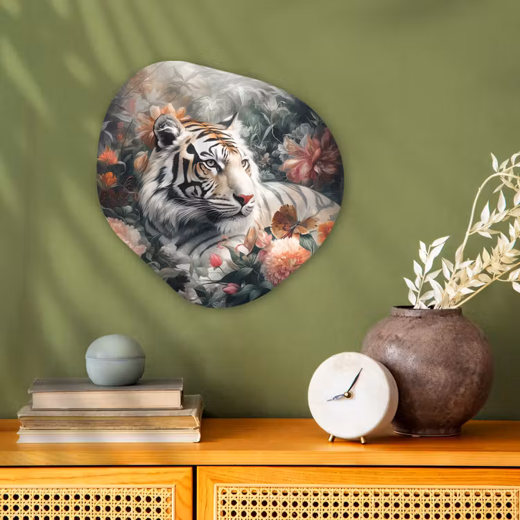Tijger - Wilde dieren - Bloemen - Jungle Wandcirkel Organisch Forex 3mm klein -sfeer2