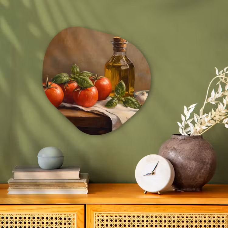 Tomaten - Olijfolie - Stilleven Wandcirkel Organisch Forex 3mm klein -sfeer2