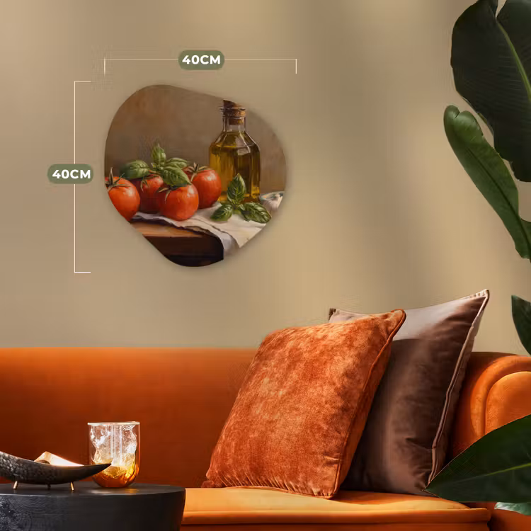 Tomaten - Olijfolie - Stilleven Wandcirkel Organisch Forex 3mm klein -sfeer3