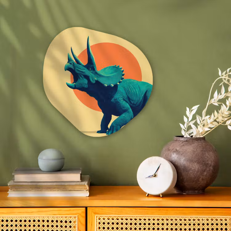 Triceratops - Cirkel - Oranje - Hoorns Wandcirkel Organisch Forex 3mm klein -sfeer2
