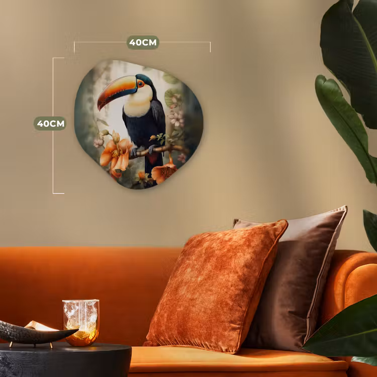 Toekan - Vogel - Bloemen - Planten Wandcirkel Organisch Forex 3mm klein -sfeer3