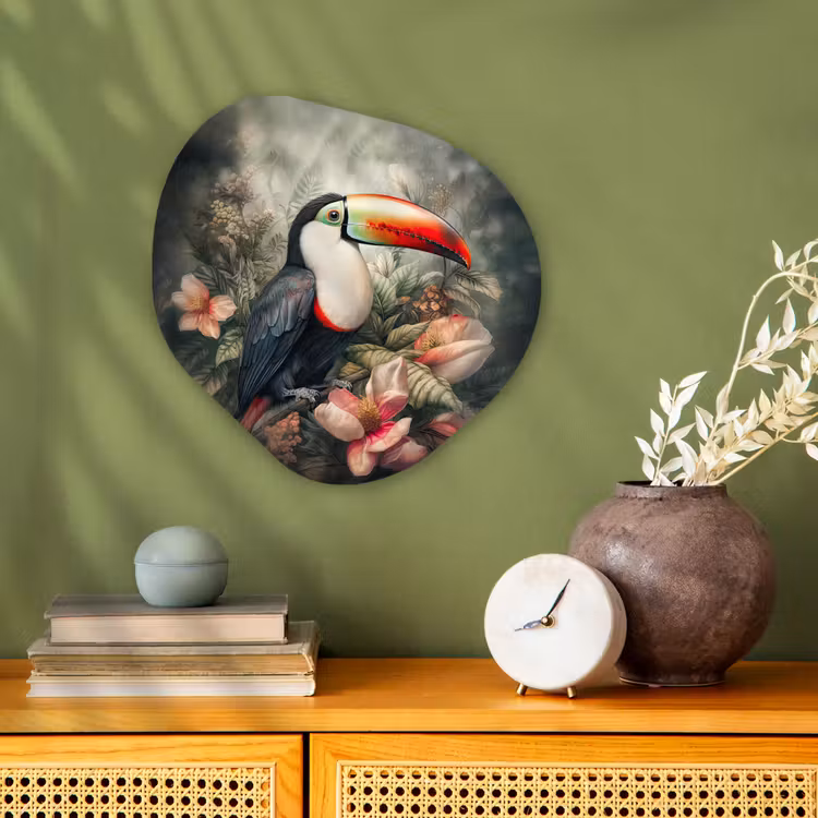 Toekan - Vogels - Bloemen - Planten - Tropisch Wandcirkel Organisch Forex 3mm klein -sfeer2