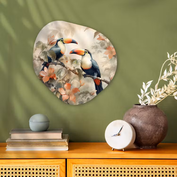 Toekan - Vogels - Bloemen - Tak Wandcirkel Organisch Forex 3mm klein -sfeer2