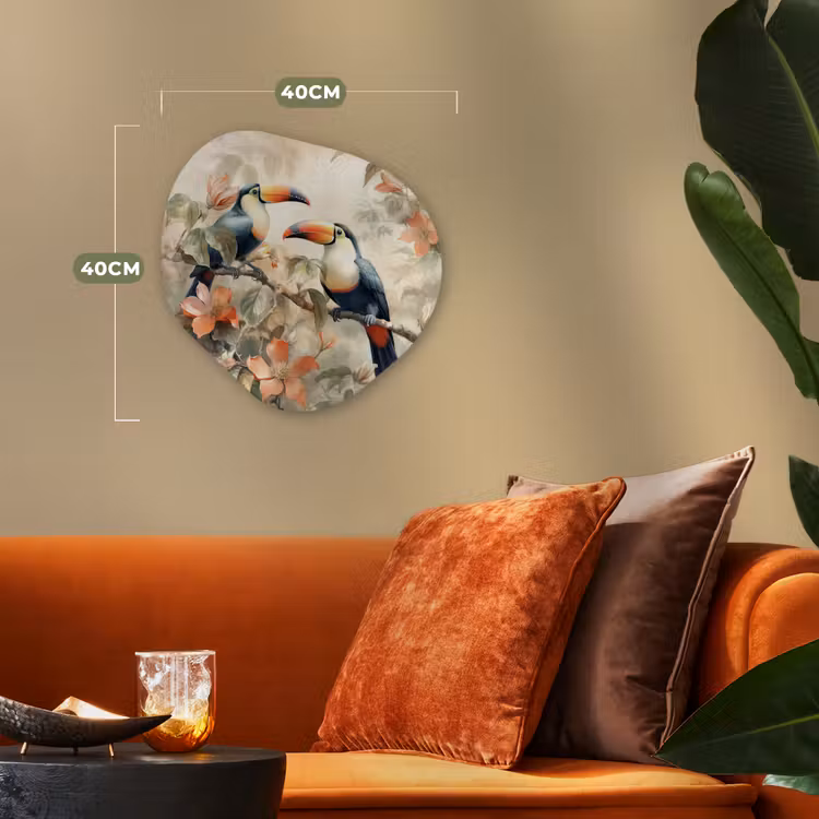 Toekan - Vogels - Bloemen - Tak Wandcirkel Organisch Forex 3mm klein -sfeer3