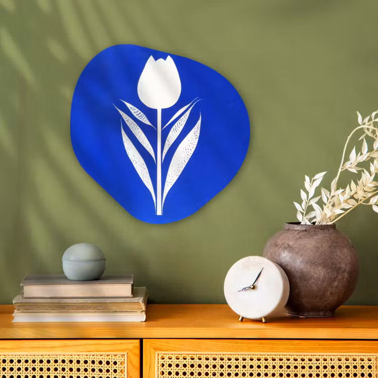 Tulp - Minimalistisch - Bladeren - Wit Wandcirkel Organisch Forex 3mm klein -sfeer2