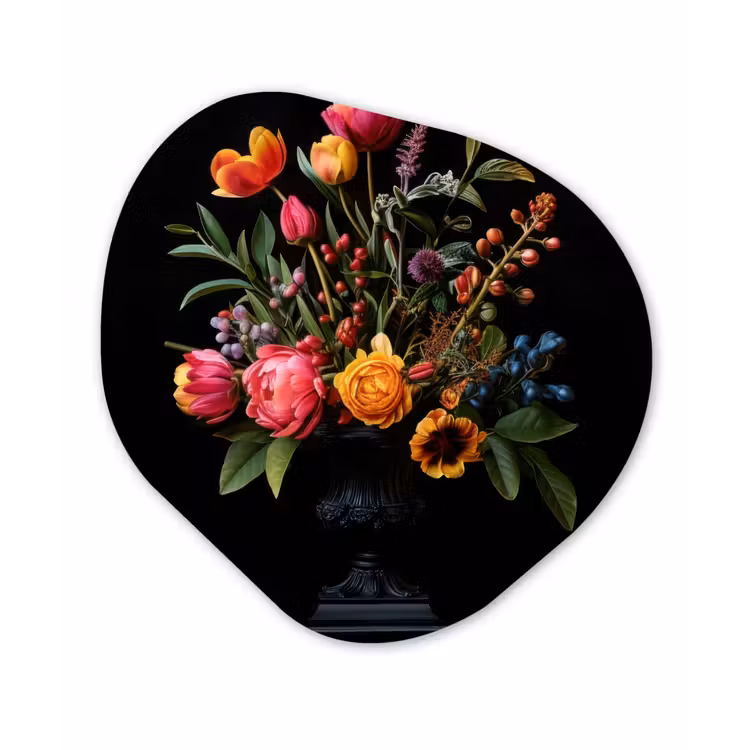 Tulpen - Bessen - Boeket - Vaas Wandcirkel Organisch Forex 3mm klein -3d