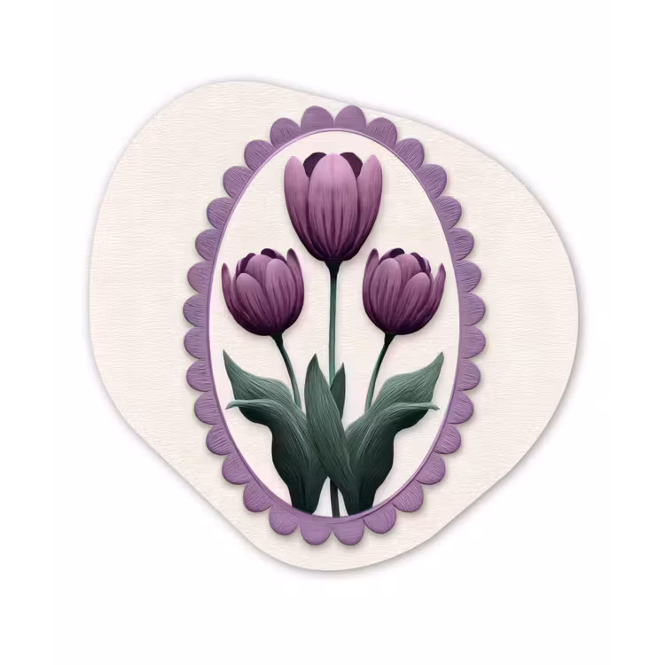 Tulpen - Paars - Lijst - Bladeren Wandcirkel Organisch Forex 3mm klein -3d