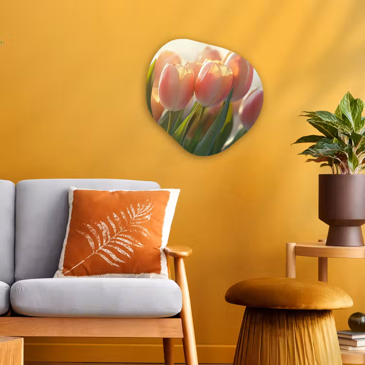 Tulpen - Roze - Zonnestralen Wandcirkel Organisch Forex 3mm klein -sfeer4