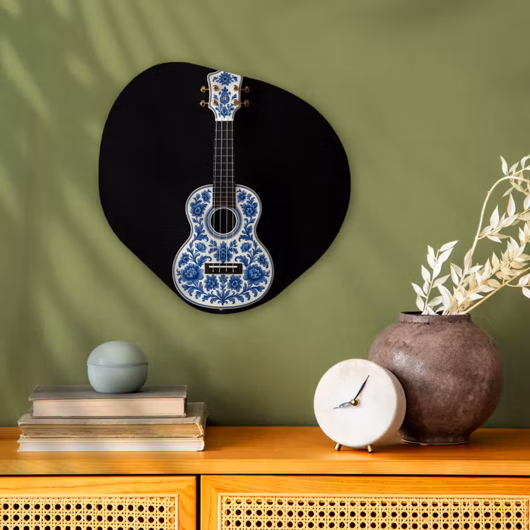 Ukelele - Delfts - Blauw - Muziek Wandcirkel Organisch Forex 3mm klein -sfeer2