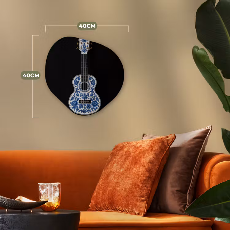 Ukelele - Delfts - Blauw - Muziek Wandcirkel Organisch Forex 3mm klein -sfeer3