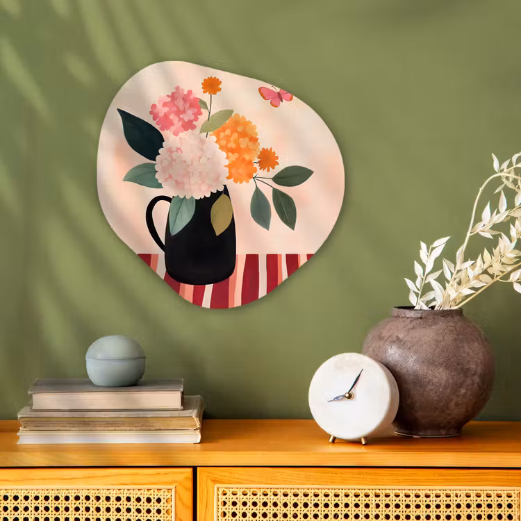 Vaas - Bloemen - Vlinder - Rood Wandcirkel Organisch Forex 3mm klein -sfeer2