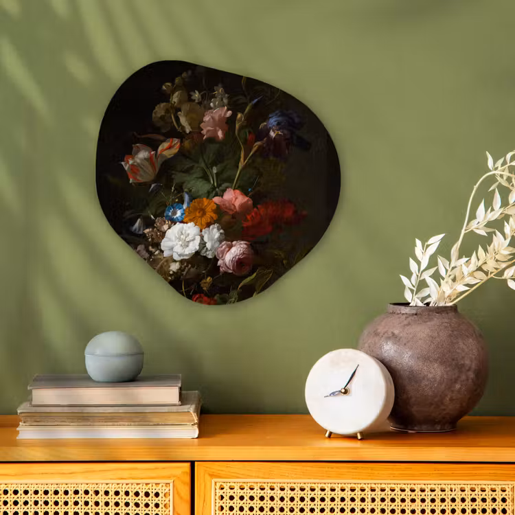 Vaas met bloemen - Schilderij van Rachel Ruysch Wandcirkel Organisch Forex 3mm klein -sfeer2