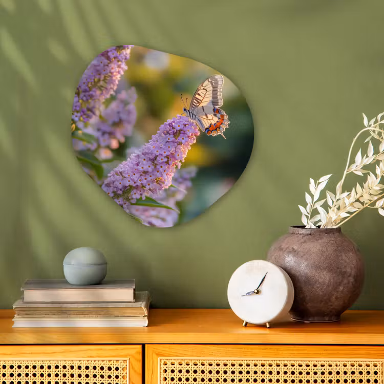 Sierlijke - Vlinder - Paarse - Bloemen Wandcirkel Organisch Forex 3mm klein -sfeer2