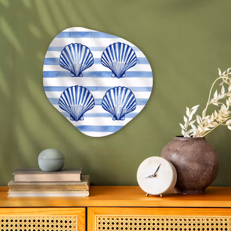 Vier schelpen - Blauw - Wit - Strepen Wandcirkel Organisch Forex 3mm klein -sfeer2
