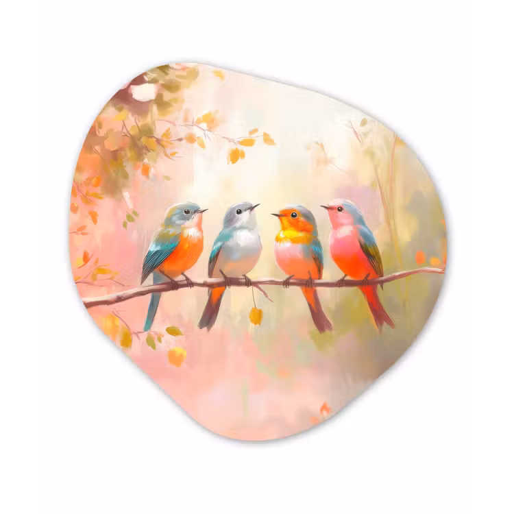 Vogels - Kleurrijk - Tak Wandcirkel Organisch Forex 3mm klein -3d