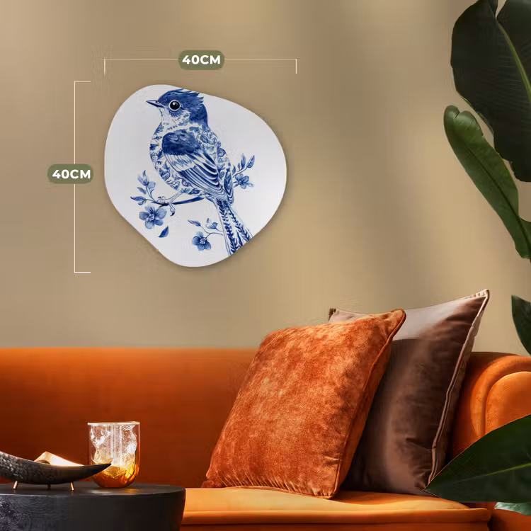 Vogel - Delfts blauw - Illustratie - Bloemen Wandcirkel Organisch Forex 3mm klein -sfeer3
