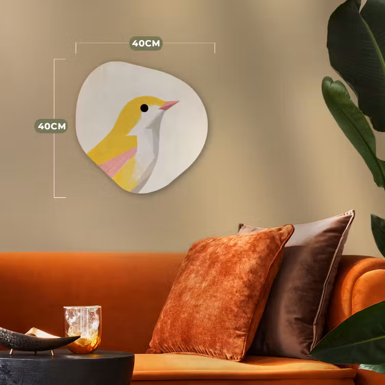 Vogel - Minimalistisch - Geel Wandcirkel Organisch Forex 3mm klein -sfeer3